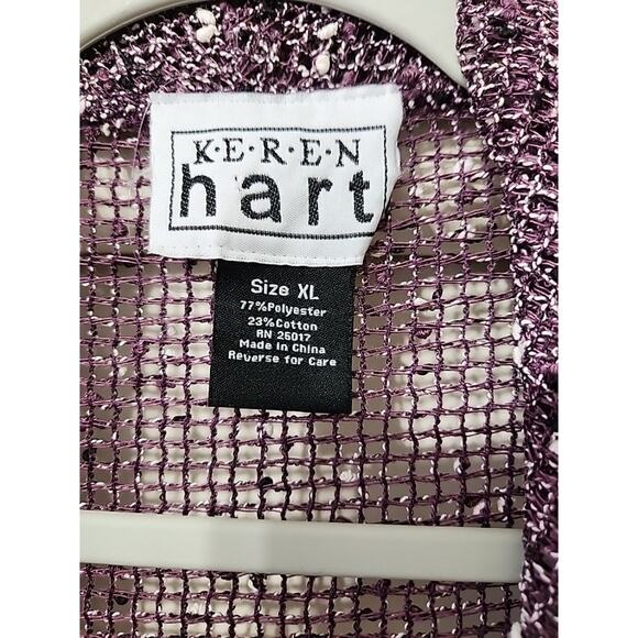 KEREN HART Tan-Open-weave, textured look w/Asymmetrical lower edge Cardigan-XL - Picture 3 of 14